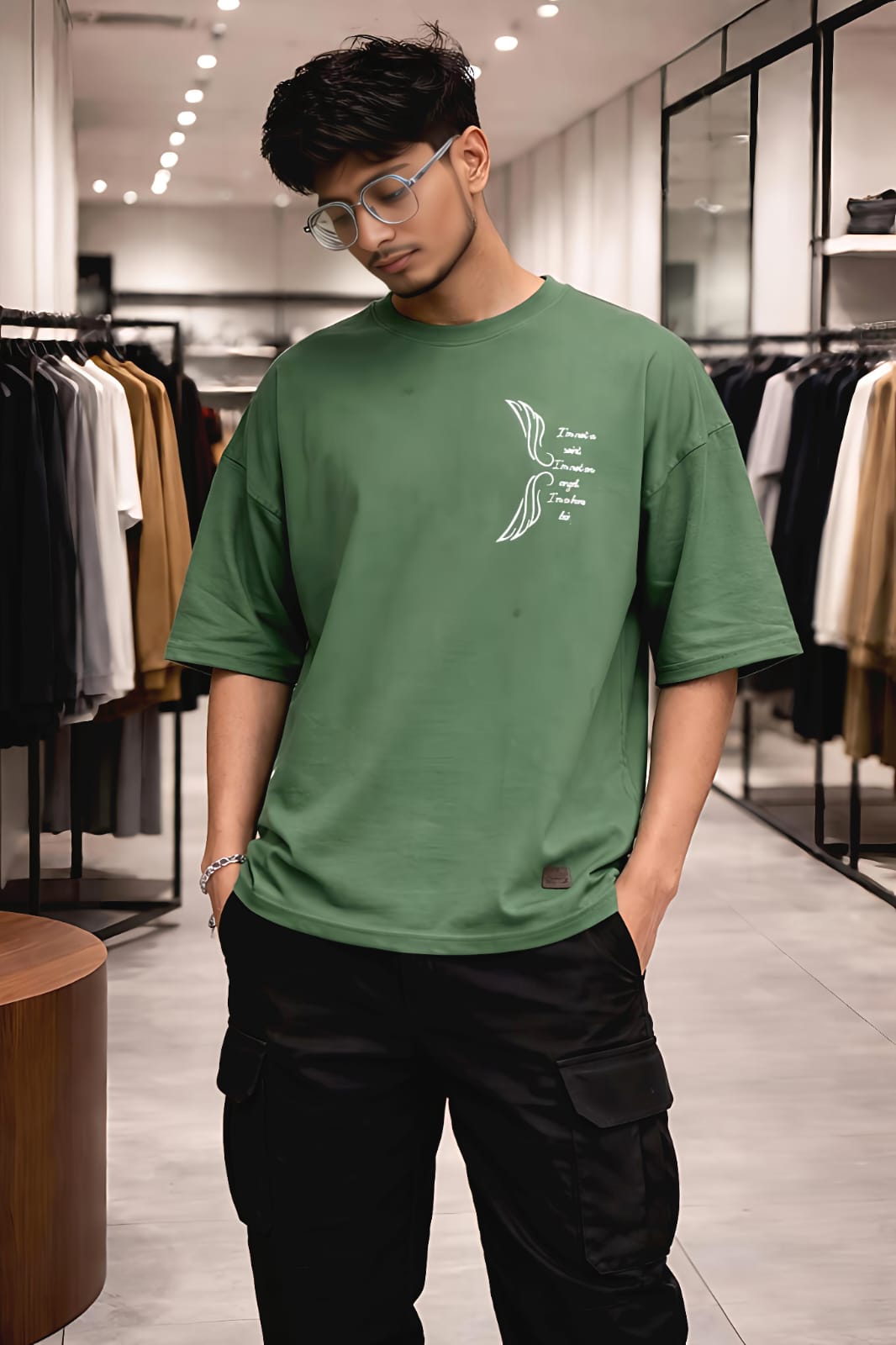Bearion Oversized Drop-Shoulder T-Shirt – Graphic (Olive Green)