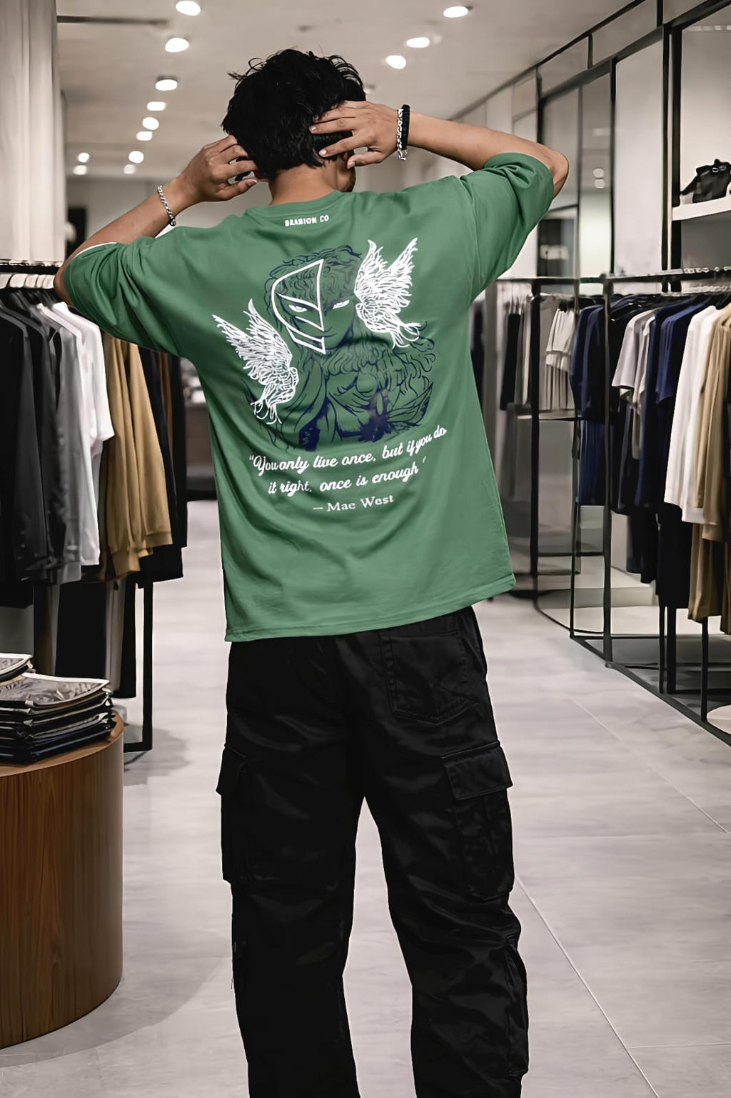 Bearion Oversized Drop-Shoulder T-Shirt – Graphic (Olive Green)