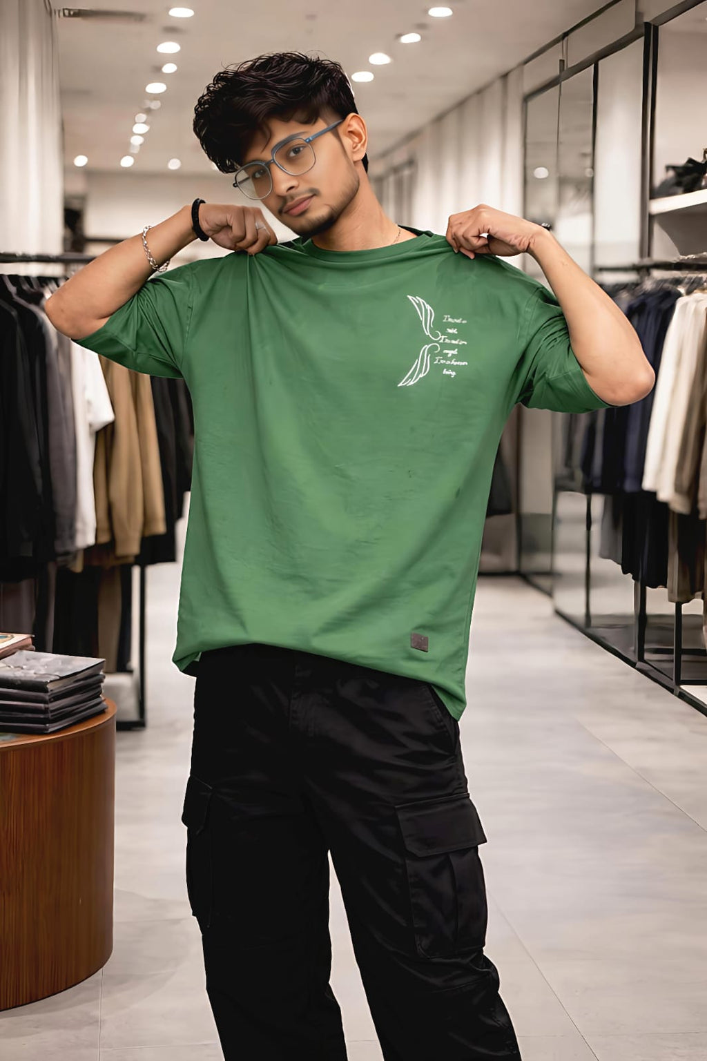 Bearion Oversized Drop-Shoulder T-Shirt – Graphic (Olive Green)