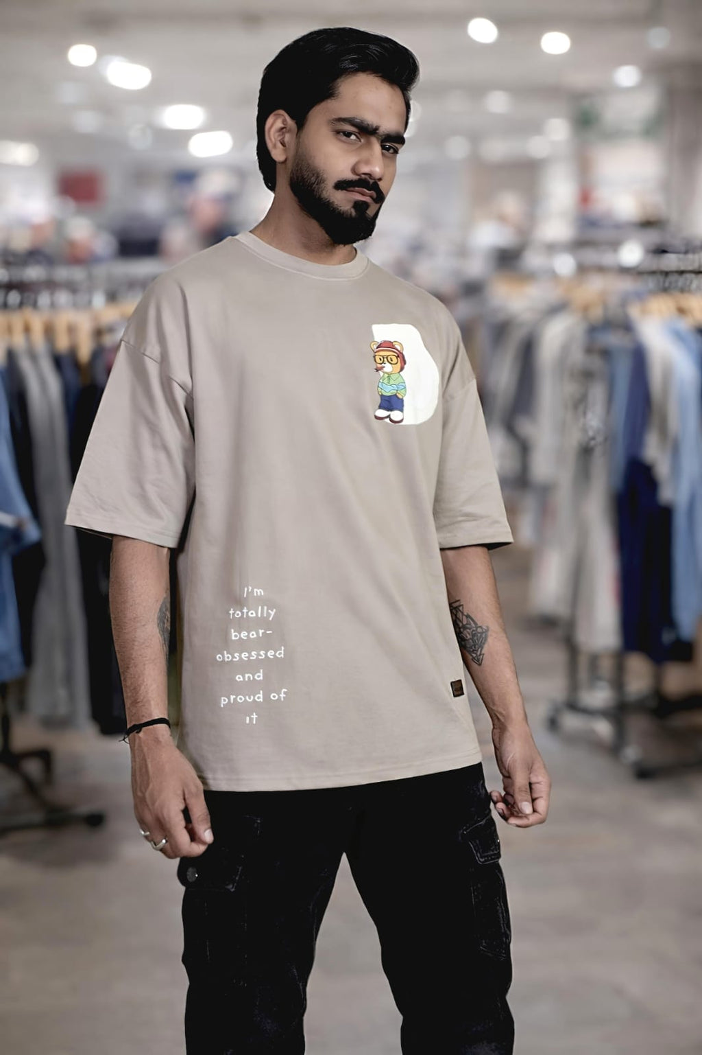 Bearion Signature Urban Bear Oversized T-Shirt(Beige)
