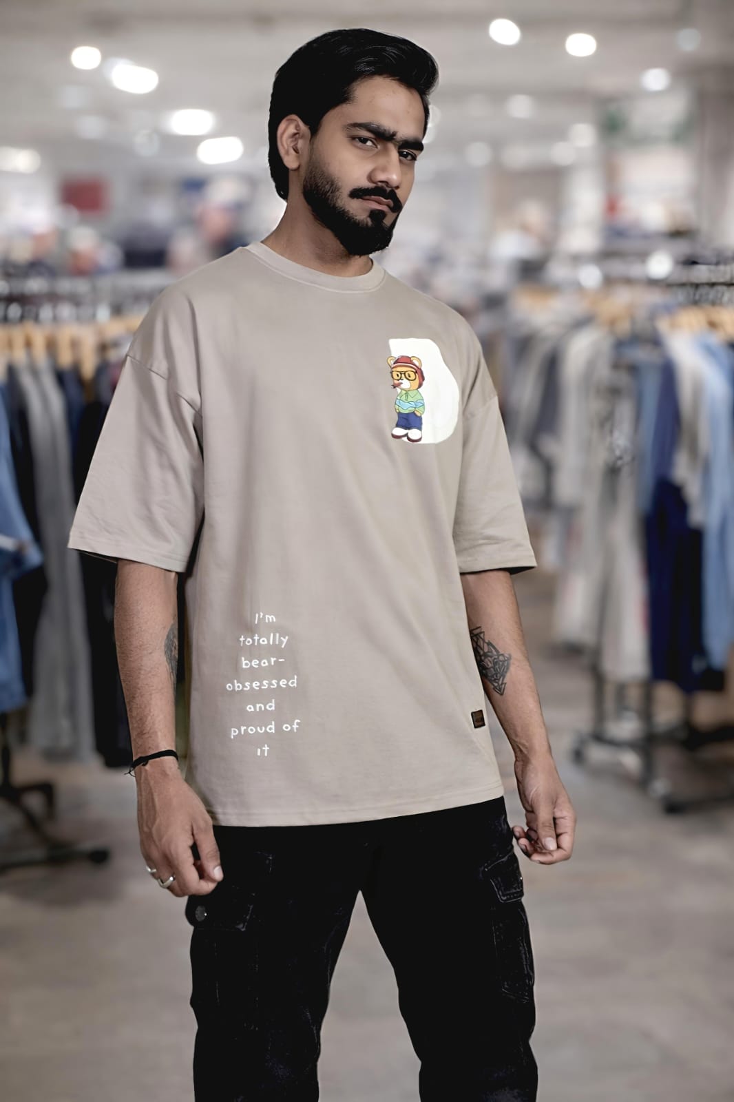 Bearion Signature Urban Bear Oversized T-Shirt(Beige)
