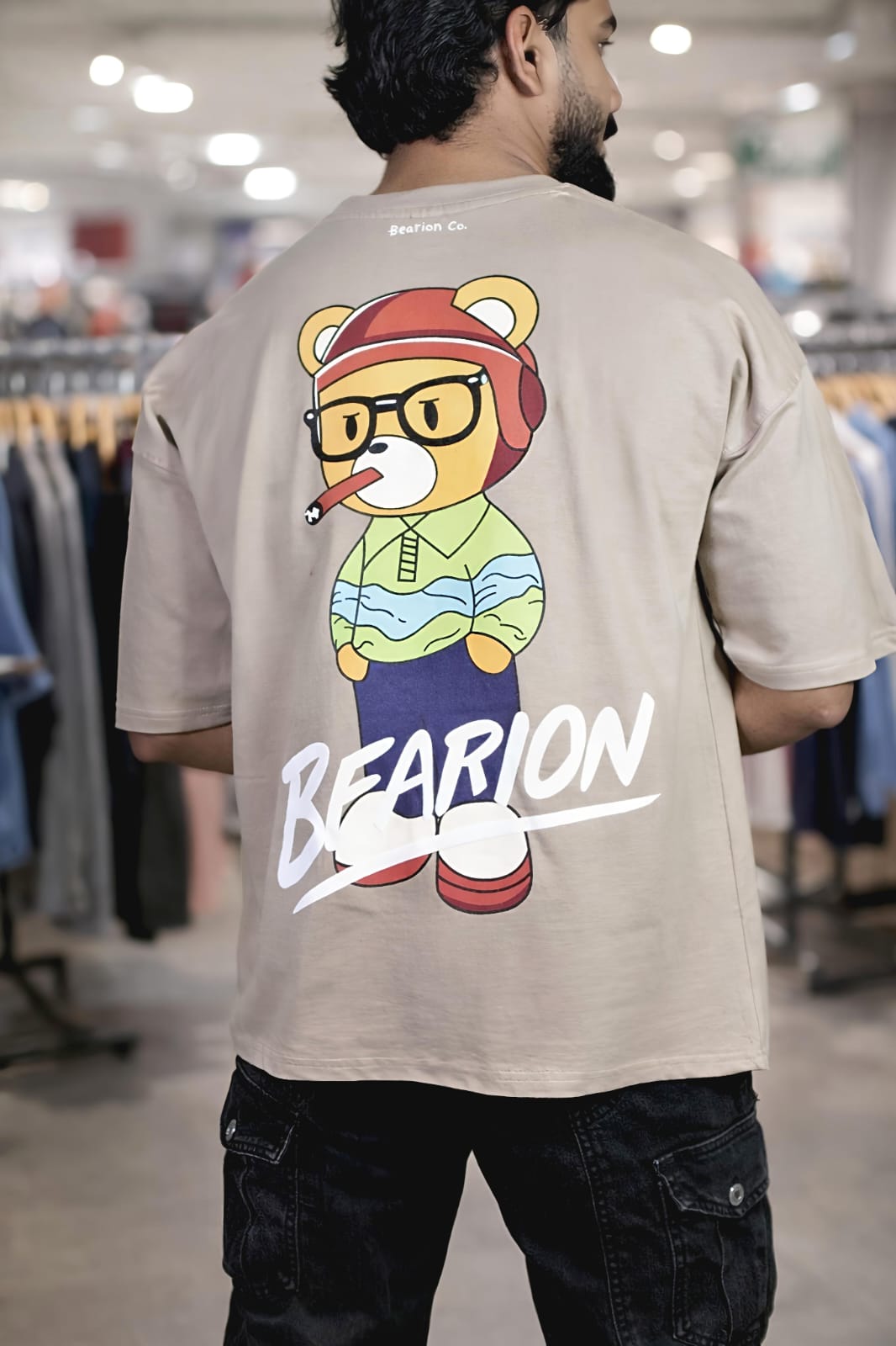 Bearion Signature Urban Bear Oversized T-Shirt(Beige)