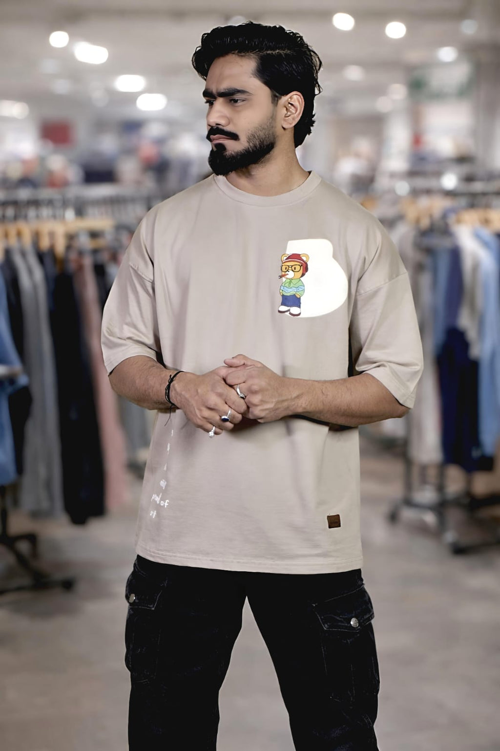 Bearion Signature Urban Bear Oversized T-Shirt(Beige)
