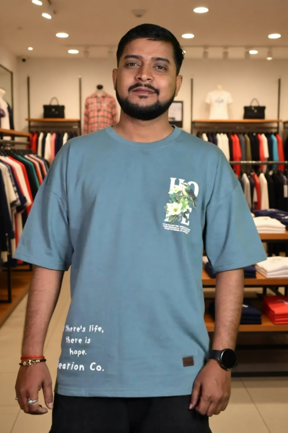 Bearion Hope Graphic Oversized T-Shirt (Stone Blue)