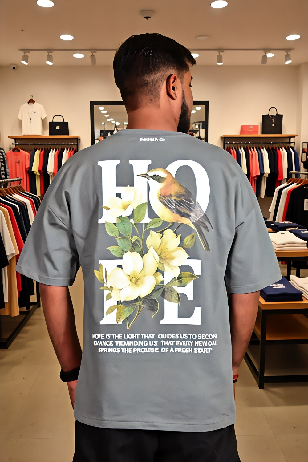 Bearion Hope Graphic Oversized T-Shirt (Stone Blue)