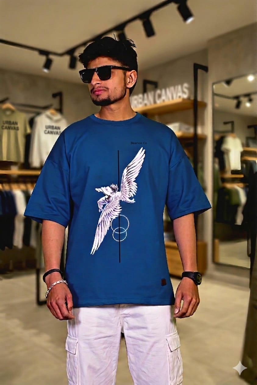 Bearion Royal Blue Oversized Graphic T-Shirt – 240 GSM