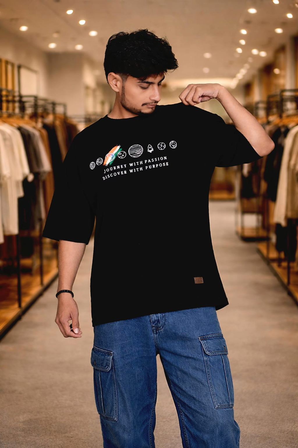 Bearion ISRO Astronaut Oversized T-Shirt – Black