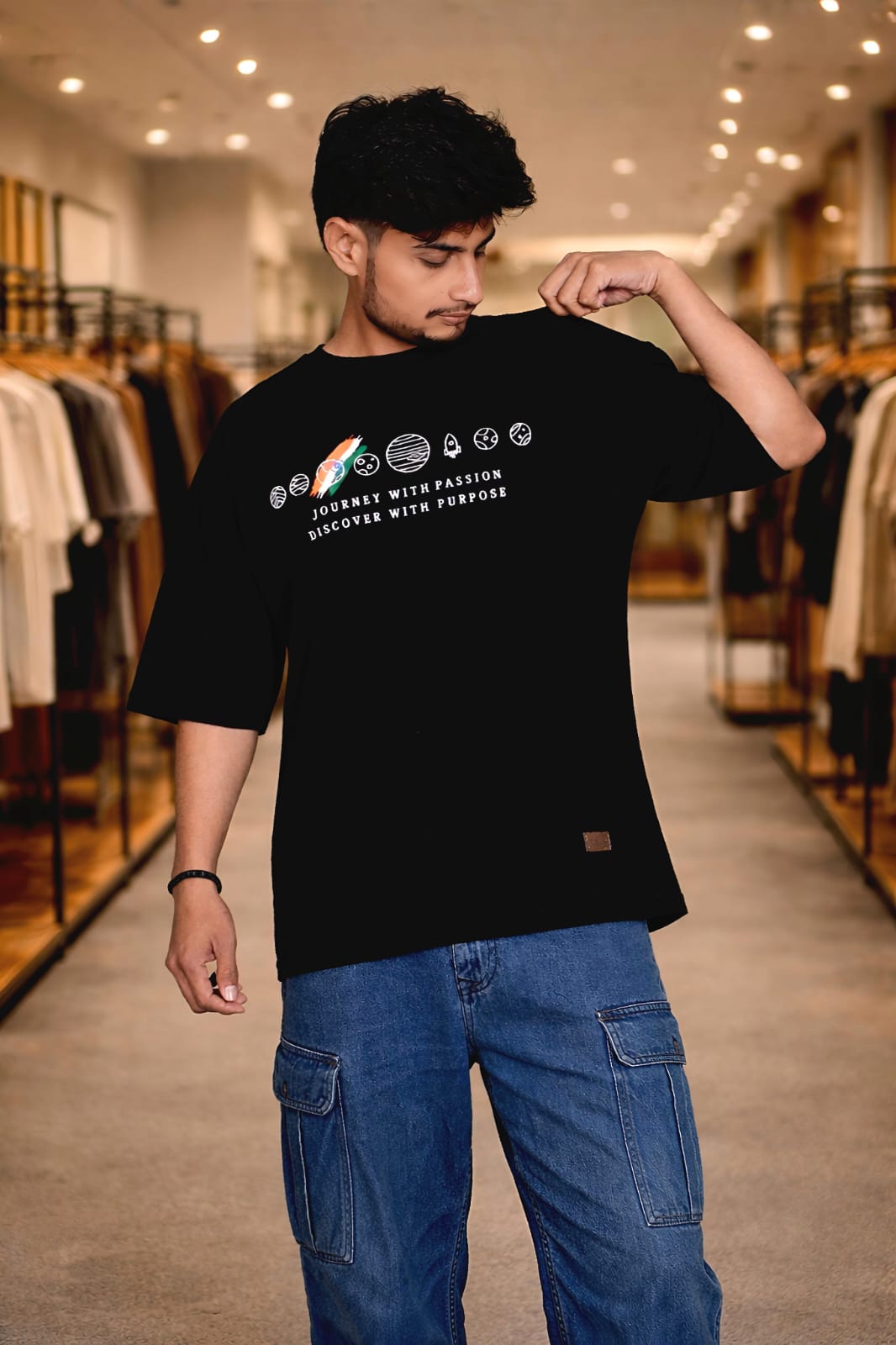 Bearion ISRO Astronaut Oversized T-Shirt – Black