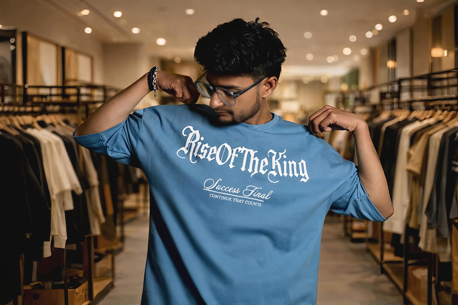 Bearion Rise of the King Oversized T-Shirt – Premium Cotton Drop-Shoulder Streetwear (Steel Blue)