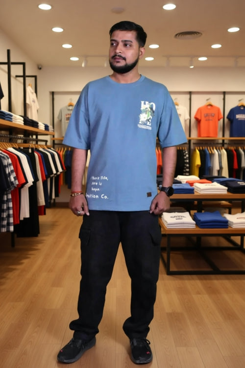 Bearion Hope Graphic Oversized T-Shirt (Stone Blue)